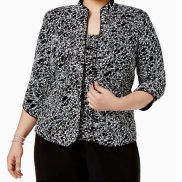 Alex Evening Twin Set Sz Large Diamond Glitter Scoop Neck Tank 3/4 Sleeve Jacket - Picture 12 of 16